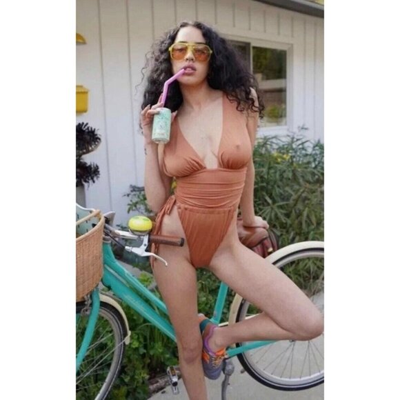 We Are HAH Other - We Are HAH Swim Suit Bodysuit Cut To The Chase Brown Sugar Size XS NEW High P